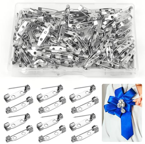 UKOFEW 120 Stück Broschennadeln,Silber Sicherheitsnadeln Verschlussnadeln Rücken Stangennadeln für Schmuck und Kunsthandwerk (20 mm)