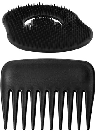 1 Wide Tooth Comb for Curls + 1 Finger Massage Comb, Portable No Handle Travel Comb Women Men Salon Wet Dry Hair Comb Set for Detangling Wavy Wet Dry Hair/Beard/Moustache(COLOR:Black)