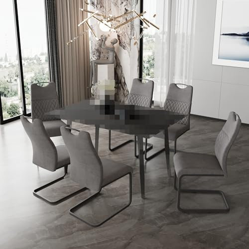 JIEXI Esszimmerstühle,Schwingstuhl 6-teilig, modern, mit hoher Rückenlehne und Sitz aus Kunstleder, gepolstert (Grau, 6 Stühle)