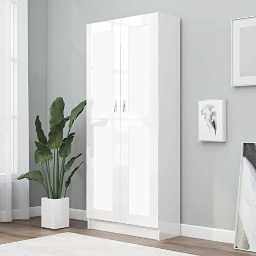 ShCuShan Bücherschrank Hochglanz-Weiß 82,5x30,5x185,5 cm Holzwerkstoff Aktenschrank BüCherschrank Allzweckschrank Buchschrank