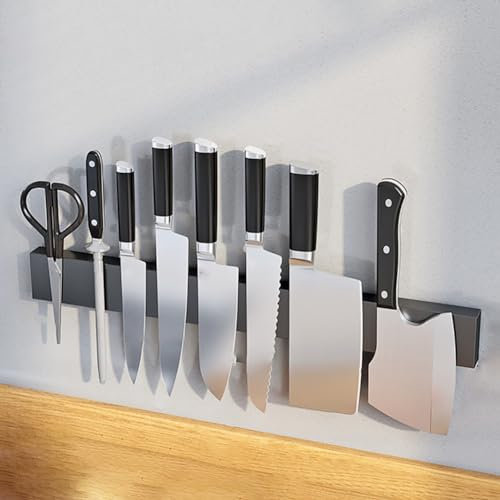 TT-YEC Edelstahlmagnetmesserhalter Mit Extra Starker Magnetmesserhalterstreifen, No-Punch-Einfache Installation Magnetmesserhalter Für Schwere Messer, Grau,50cm