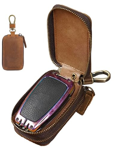 Generisch 1/2-Schlüssel-Sicherheit – Fahrzeug-Schlüsselhalter, RFID-blockierende Hülle, handlicher Schlüsselanhänger mit Leder, Reißverschluss-Signalblockiertasche für Schlüsselanhänger, 5,1 x 10,2 x