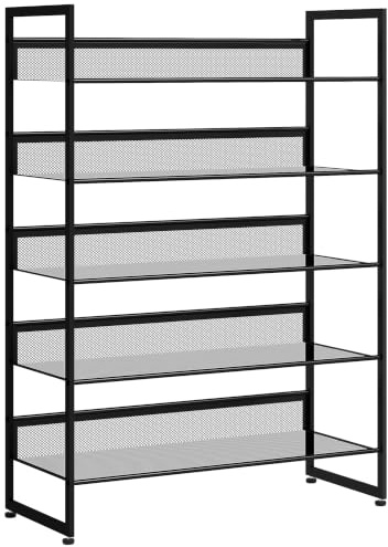 HOMCOM Schuhregal mit 5 Ebenen, Schuhständer für 15 Paar Schuhe, Schwarz | Schuhablage, Platzsparend Schuhaufbewahrung, Schuh-Organizer für Eingang, Flur