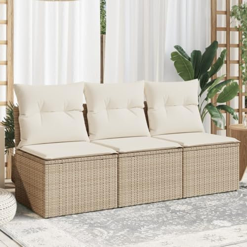 Juroupi Gartensofa mit Kissen 3-Sitzer GartenmöBel Terrassensofa Outdoor Sofa Balkon Outdoor Couch Loungesofa Outdoor Beige Poly Rattan - 366077