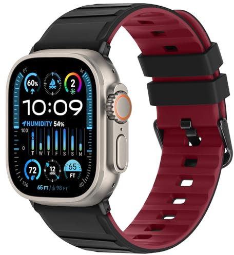 Tasikar Armband Kompatibel mit Apple Watch Armband 49mm 46mm 45mm 44mm 42mm Männer Frauen Weiches Silikon Atmungsaktive für iWatch Ultra 3 2 1 SE Serie 11 10 9 8 7 6 5 4 3 2 1,Schwarz Rot