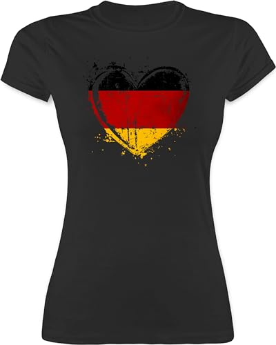 Shirtracer - Shirt Damen - Fußball EM WM - Deutschland Herz Motiv | Schwarz Rot Gold | Germany