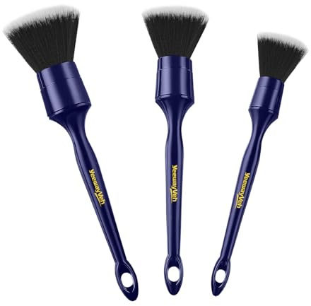 YeewayVeh 3PCS Car Detailing Brush Set, Ultra Soft, Indigo/Black | No Scratch Thick Detail Brushes for Dashboard, Air Vents, Leather Seat & Dusting, Interior/Exterior Car Detailing, 3 Sizes