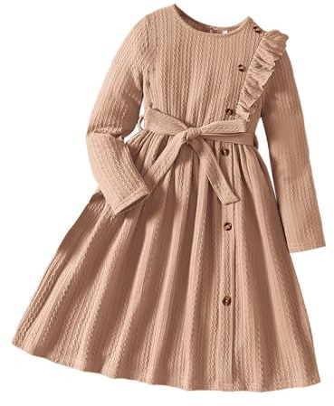 Grands enfants 2023 filles et hiver Tricoté Rayures Ornement Pull Robe quotidienne décontractée Tenue fille Jupon, kaki, 7-8 ans