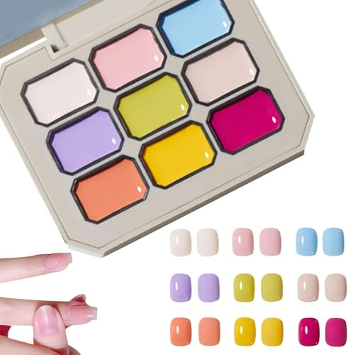 Cremiges, buntes Nagellack-Set, vielseitige Sommerfarben, neuneckiges Gitter, fester Gel-Kleber-Nagellack, langlebige, feste Nagellack-Palette für Frauen/Mädchen/Freunde, Heimwerken (02#)