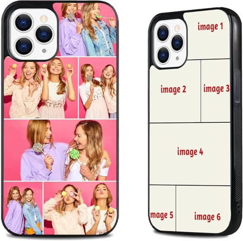 EKAM Personalised Phone Case For Apple iPhone 17, 16, 15, 14, Pro, Max, Mini, Plus 13, 12, 11, X, XS, XR, SE, 8, 7 - Custom Photo Shockproof TPU Back Cover, Personalize Image Collage Layout (6 Images)