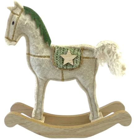 creativ home Schaukelpferd auf Holzbasis ca. 15cm Creme-weiß. Nostalgiepferd Winterdeko Weihnachtsdeko Fensterdekoration Pony