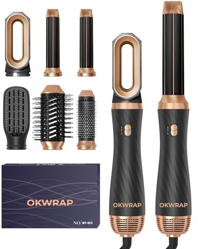 Haarstyler Airstyler OKWRAP Hair Styler Set 6 In 1 Mit Rundbürstenföhn Haarstyler Warmluftbürste Thermal Brush Airflow Lockenstab Automatisch, Volumen Föhnbürste,Für Glätten, Trocknen, Volumen, Locken