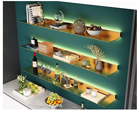 Floating Metal Wall Shelf with Built in Illuminated Light Modern Rustic Shelf for Entrance Bar Countertop Living Room Bathroom Picture Display Shelf