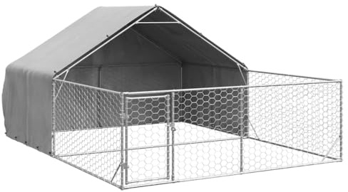 vidaXL Niche d'extérieur pour Chien enclos 5x3x1,9 m Acier galvanisé, Cage de Chien d'extérieur, Grande Cage de Chien, Niche de Chien Couverte