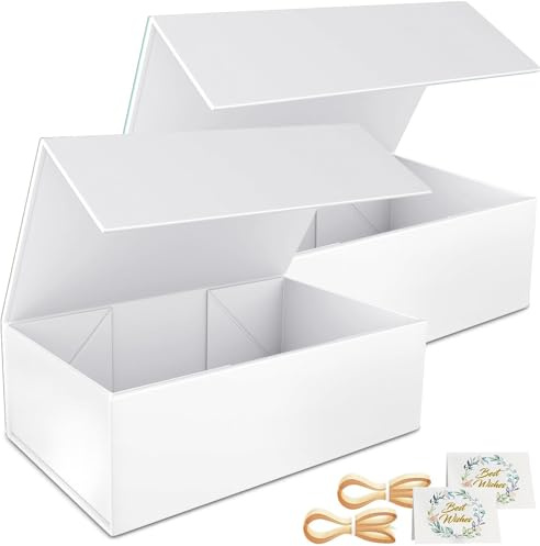2 Pack Geschenkbox, 30x15x10cm Geschenkboxen für Presents with Lids Magnetic Closure Rectangle Collapsible for Groomsman Proposal Box, Wedding, Christmas, Halloween, Birthday Gift Packging (Weiß)