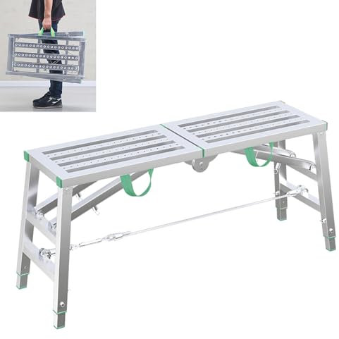 Adjustable Foldable Scaffolding Platform with Galvanized Steel Plank for Stairs Portable Multipurpose Scaffold Tower (L200cmxW40cm)