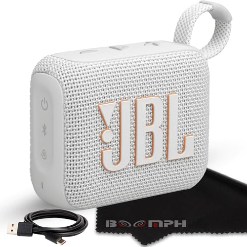 JBL Go 4 Haut-parleur Bluetooth portable sans fil, étanche IP67 et batterie intégrée – Blanc – Solution complète de tissu de performance ultime Boomph pour votre expérience sonore en déplacement