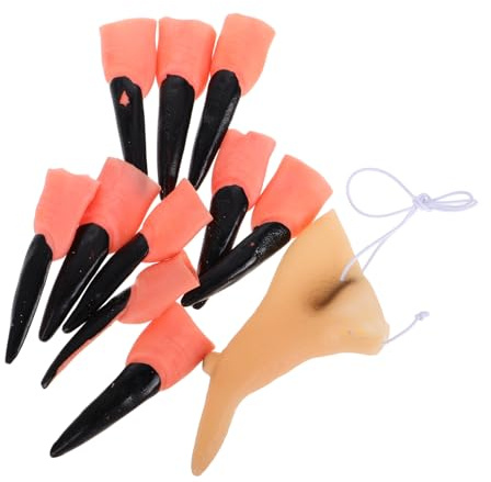 VICASKY 11 accesorios broma cuchillo zombie Halloween dedo de bruja nariz disfraz truco Halloween disfraz disfraz Halloween ropa pinzas uñas de bruja falsas uñas de goma negro
