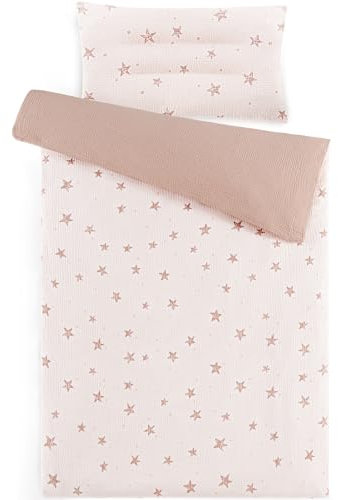 Susurration Ropa de Cama Infantil de Muselina, 100 x 135 cm, Funda de Almohada de 40 x 60cm, 100% de Algodón, Ligera y Cómoda, Juego de Ropa de Cama para Bebés y Niños(Estrellas Rosas)