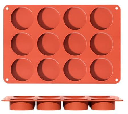 Moldes redondos para tartas de chocolate – Molde de galletas de chocolate | de 12 cavidades | Moldes de silicona para hornear | Molde de disco de 12 cavidades | Moldes de chocolate, molde para gelatina