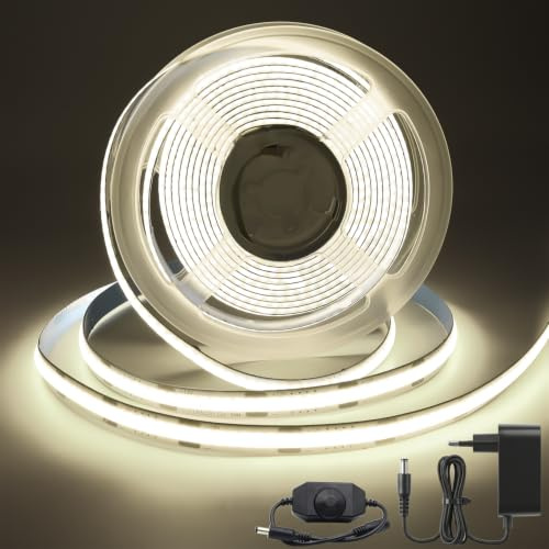 Arotelicht Striscia LED COB 12V 3m Bianco neutro 4000K, Strisce LED Con dimmer e adattatore alta densità 320LED/m Nastri dimmerabile IP20 per TV Camera da letto Cucina Decorazione d'interni
