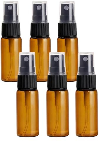 OHEETU 6Pcs 20ML/0.7oz Empty Amber Glass Fine Mist Spray Bottles with Black Sprayer and Clear Cap Refillable Sample Perfume Essential Oil Liquid Vials Cosmetic Makeup Storage Containers Jars