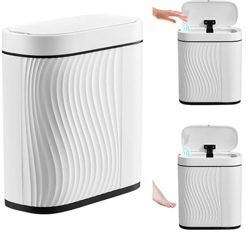 Mülleimer 8L Automatischer Berührungsloser Mülleimer Bad, Küche mit Deckel, No Noise Wasserdicht Sensor(Weiß)sensor