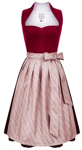 DIRNDLSTERN Dirndl da Donna Rosso Midi – Elegante Abito Tradizionale in Velluto con Grembiule Plissettato Perfetto per l'Oktoberfest