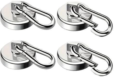 Ultra-Strong Magnetic Hooks, Heavy-Duty Neodymium Magnets, Carabiner and Swivel, Ideal for BBQ, Hanging, 1/2/4Pcs(4pcs)