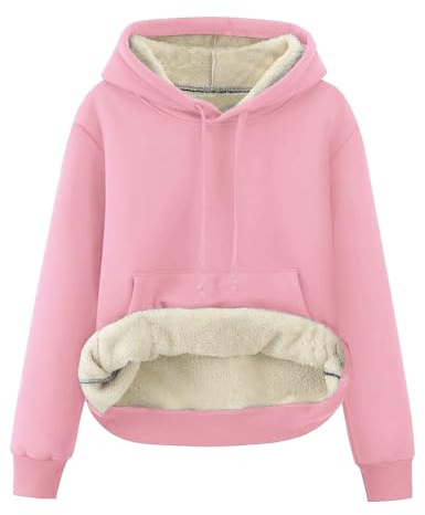 JFAN Sweat à Capuche en Polaire Femmes Hiver Chaud Hoodie Sweatshirts à Manches Longues avec Poche Casual Sport Sweat Rose XL