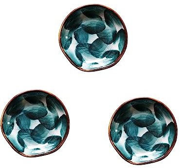 BAZEITFLOW Platos de Cerámica Forma Creativa para Mojar Juego de 3 Diseño Pintado a Mano y Estilo Japonés Adecuado para Servir Vinagre y Aperitivos