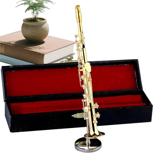 Saxophon Figur Musikinstrument Sammlerstück Inklusive Ständer Und Etui | Miniatur-Saxophon-Modell Für Wohndekoration, Display, Weihnachten, Geburtstag, Puppenhaus-Zubehör, Kinder