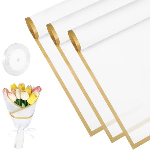 20 Stück Blumenstrauß Papier,Blumenpapier Geschenkpapier, Blumen Papier Wasserdicht Blumenpapier mit Band, Bouquet Wrapping Paper für Geschenkverpackungen, Kunst und Handwerk (Weiß, 58x58cm)