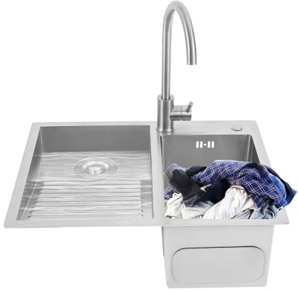 Laundry Sink with Washboard, Household Stainless Steel Laundry Sink with Faucet, Wash Basin Double Bowl for Utility Rooms, Kitchens, Balconies