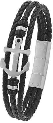 Tom Tailor Identarmband für Herren, Edelstahl, 20+1,5 cm, schwarz, Anker-Anhänger, Geschenkidee, Armschmuck, Herrenschmuck, 2100696