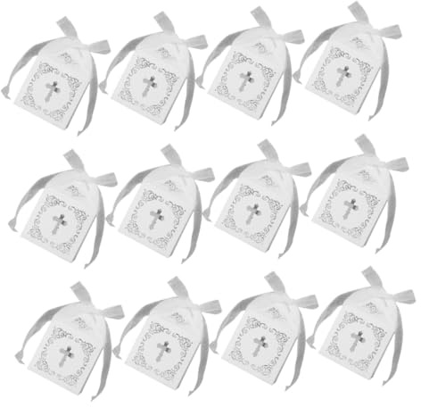 HEMOTON 25 Stück Kleine Papier-geschenkschachteln mit Filigranem Hohlem Kreuzmuster Elegante Süßigkeitenboxen für Hochzeit Kommunion und Feier Weiße Candy Treat Boxes