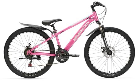 Generation M-760 Mountainbike 26 Zoll - Kinderfahrrad mit Schutzblechen - Scheibenbremsen - 21 Gänge - Rosa