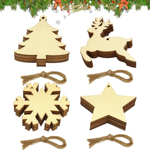 40 Stück Weihnachtsbasteln Kinder,Holzanhänger Weihnachten,Holz Weihnachtsbaum Bemalen,Zum Weihnachtsanhänger,Christbaumschmuck Anhänger,Aus Deko Basteln,für Weihnachtsbaum DIY Dekoration