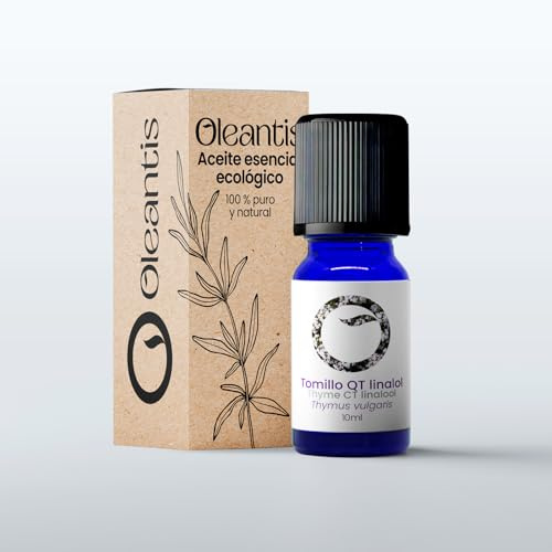 Oleantis Aceite Esencial de Tomillo qt Linalol Ecológico, 10ml, Certificado CAAE, Aceite Puro BIO Natural para Aromaterapia y Cuidado Personal. Antiibacteriano, Antiviral, Mucolítico, Antifúngico.