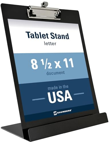 Saunders Free Standing Clipboard and Tablet Stand, Black Letter Size Paper Organizer with Steel Clip for Office, School & Work - Clip Board Paper Stand Holds Documents, Tablets & Phones - Made in USA