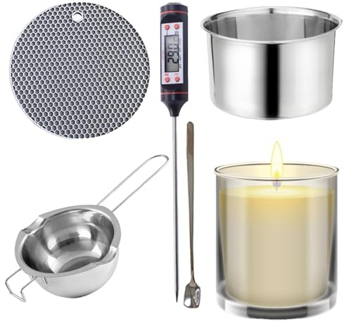Pot de fusion de bougies - casserole à double bain-marie, fondoir de en acier, accessoire de thermomètre à poignée résistante à la chaleur | Kit de bricolage premium, studio de cuisine, laboratoi