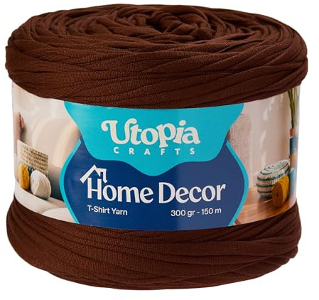 Utopia Crafts heminredning t-shirt garn för virkning och stickning 300 g (mörkbrun, 300 g)
