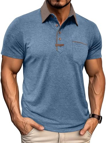 PRIVIMIX Poloshirt Herren Kurzarm Golf Tshirt Polohemd mit Knopfkragen und Brusttasche Arbeit/Sport M-3XL