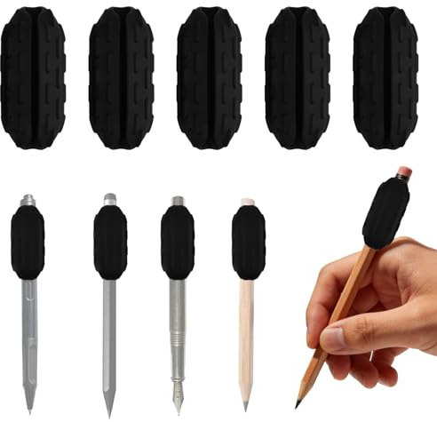 5 Pack Gewichtet Bleistift Griffhilfen, Silikon Handschrift Hilfe für Kinder Ältere & Besondere Bedürfnisse Einstellbare Stift Griffe Passend für 7-14mm Stifte (Schwarz)