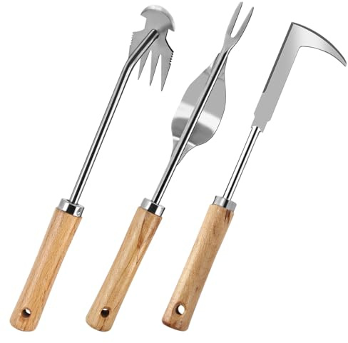3 Pcs Set Weed Puller Tool,Hand Weeder Tool,4Teeth Uprooting Weeding Tool, Crack and Crevice Weeder, Gardening Weeding Artifact Tool