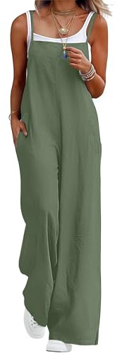 QIXING Dungarees for Women UK Summer Boho Casual Loose Wide Leg Jumpsuits Sleeveless Ladies Playsuits with Pockets