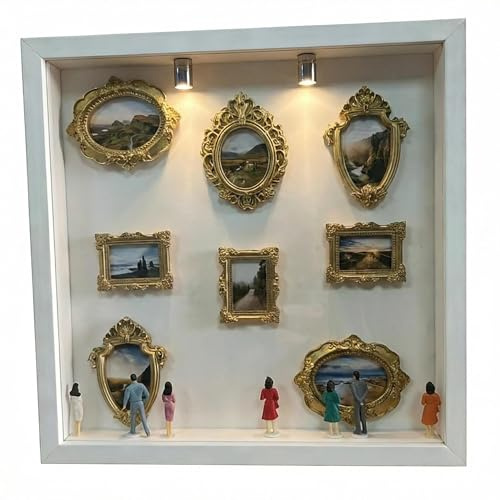 Mini scatola fai da te con sagoma museale, kit cornice a LED con 8 mini cornici dorate e statuette, scatola dei ricordi personalizzata per anniversario, matrimonio (bianco)