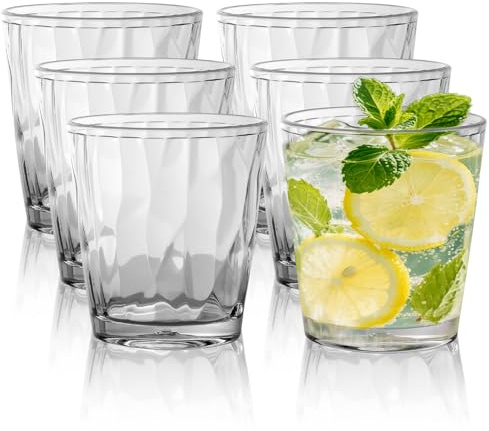 LQOZYYUL 6 Pack 310ml / 10oz Plastic Glasses, Unbreakable Plastic Cups | Reusable Plastic Tumblers, Stackable Clear Drinking Glass Cups for Juice Iced Beverage Picnic Party