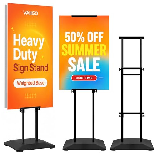 VAIIGO Soporte para Carteles 1 Pieza con Base Estable, Expositor Ajustable | Expositor doble cara para KT,Soporte publicitario para póster,banner,tiendas,soporte menú restaurante,oficina,hotel