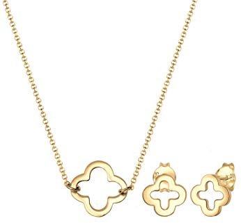 Elli Damen Echtschmuck Schmuckset Halskette Kette Ohrringe Stecker Kleeblatt Glücksbringer in 925 Sterling Silber
